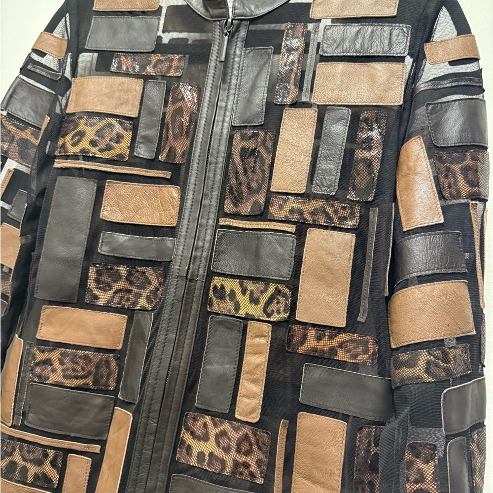 Patchwork Lamb Leather Jacket - Black And Brown - image 2